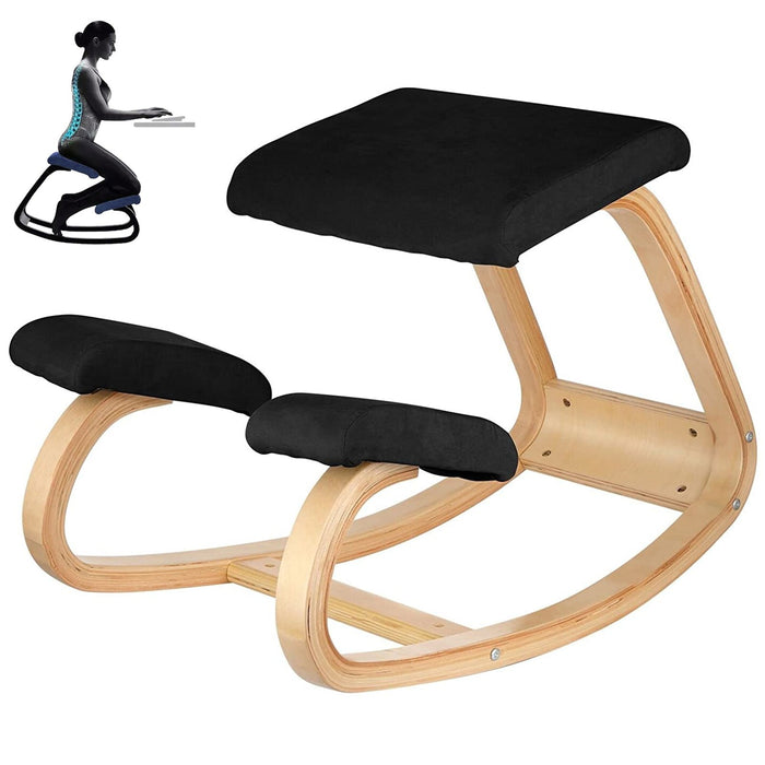 Silla ergonómica de rodilla madera bambú, Negro