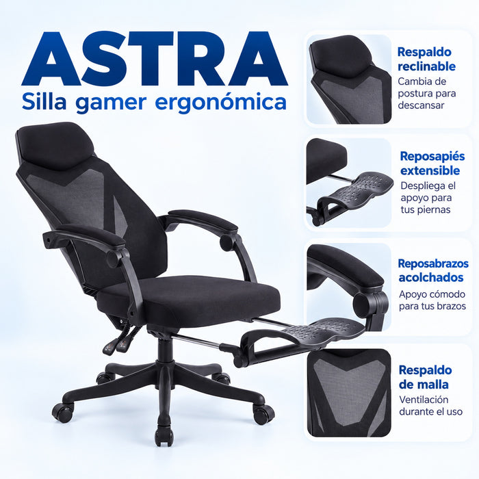 Silla Gamer Ergonómica Astra – Negro