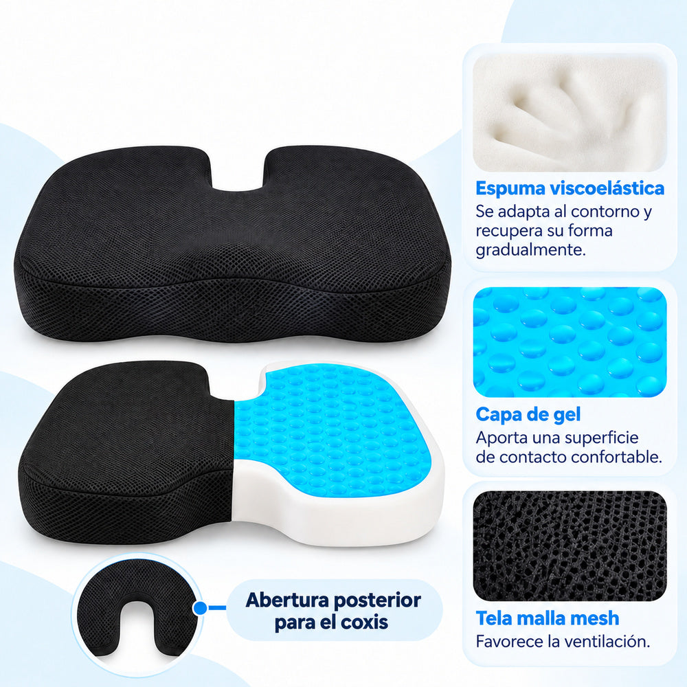 Cojín de Asiento con Gel Ergonómico – Negro