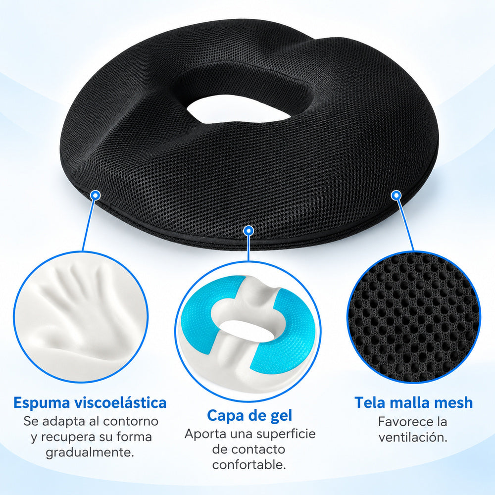Cojín picaron ergonómico, Gel - Negro
