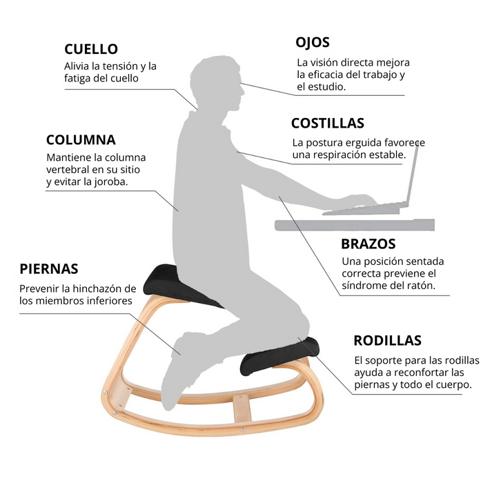 Silla ergonómica de rodilla madera bambú, Negro