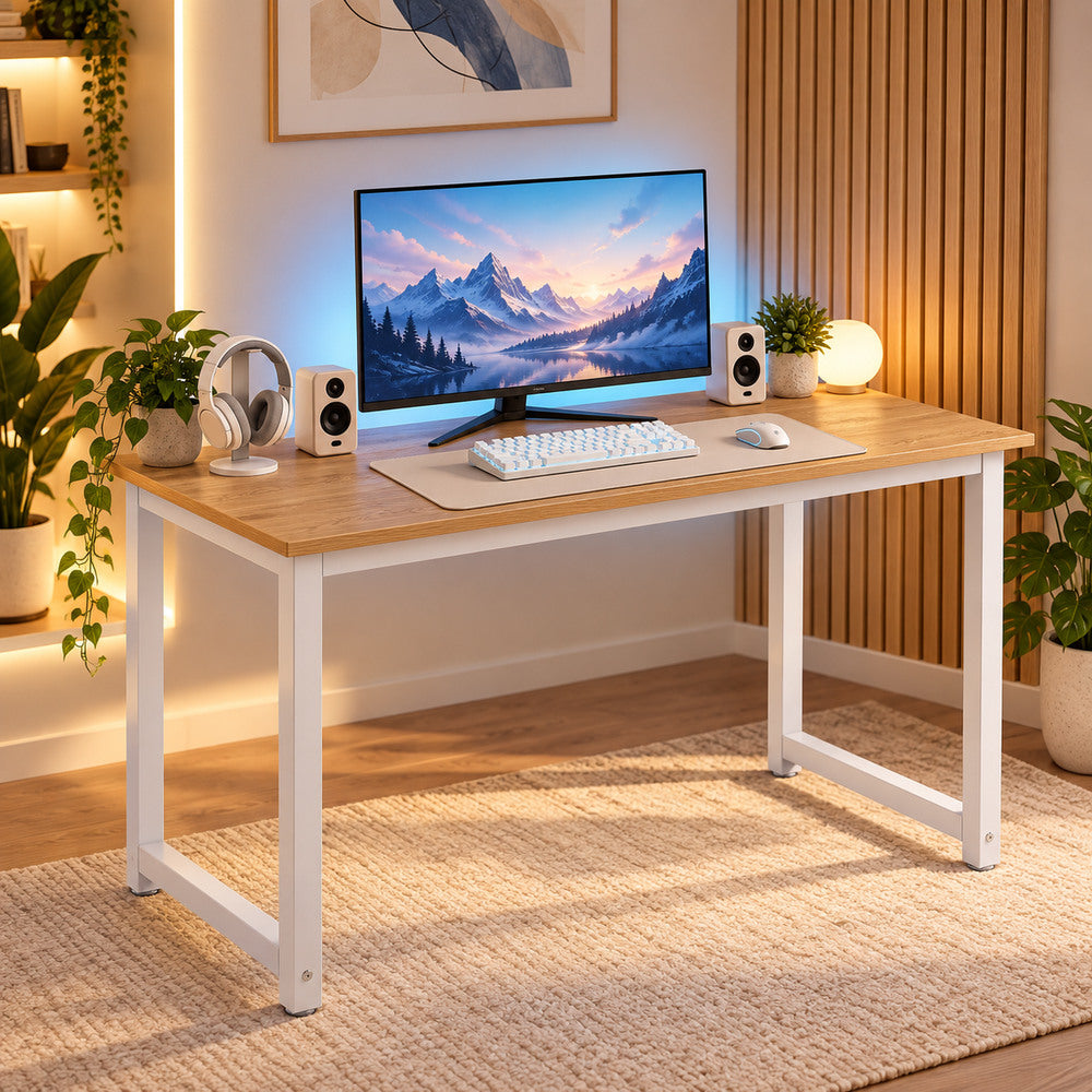 Escritorio Fijo Essential 120x60 cm - Roble beige y blanco