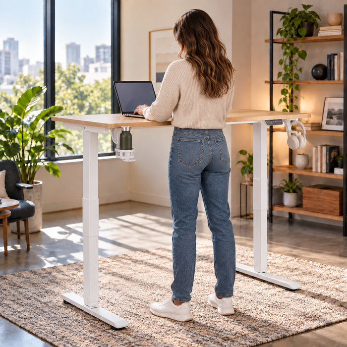 Escritorio Electrico FlowDesk 1 Motor 120x60cm - Roble beige y blanco