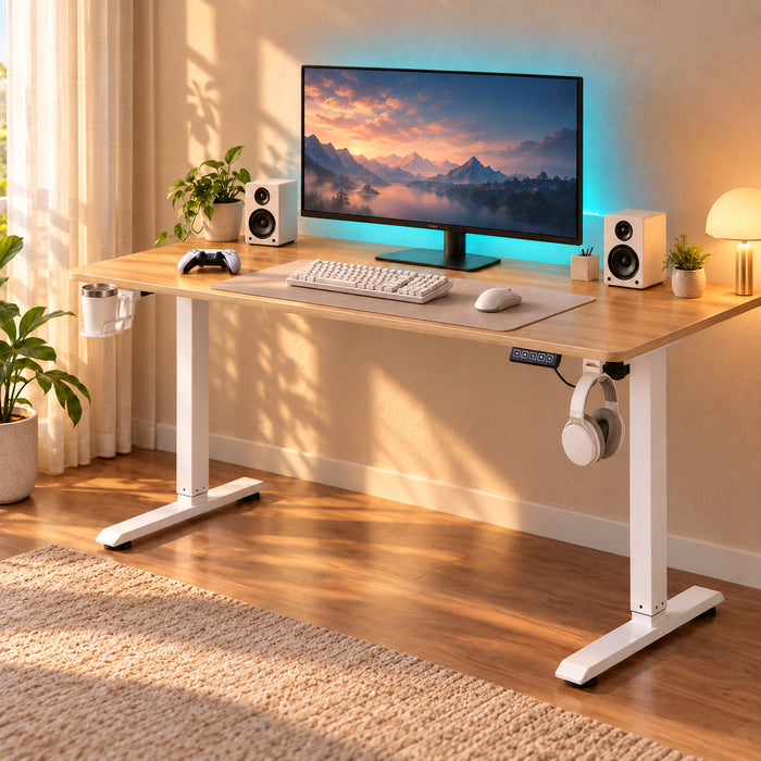 Escritorio Electrico FlowDesk 1 Motor 120x60cm - Roble beige y blanco