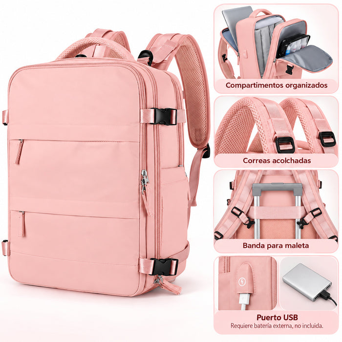 Mochila Viajera para Cabina Premium Rosado