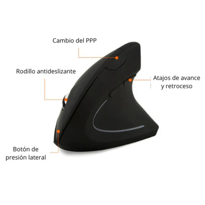 Mouse inalámbrico Ratón óptico vertical Negro