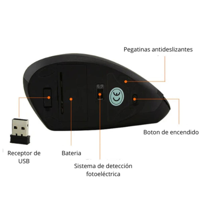 Mouse inalámbrico Ratón óptico vertical Negro