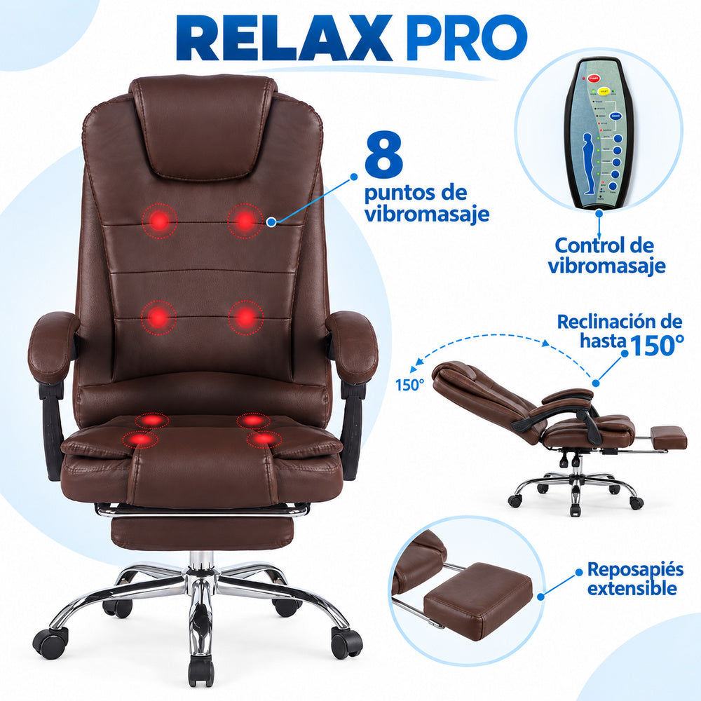 Silla Gerencial Ergonómica Relax Pro 8 Vibromasajes - Café