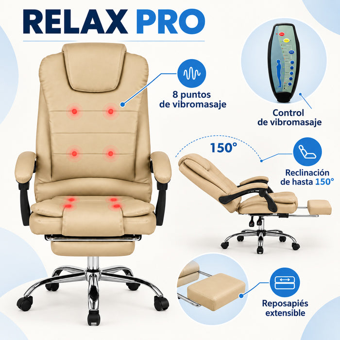 Silla Gerencial Ergonómica Relax Pro 8 Vibromasajes - Beige