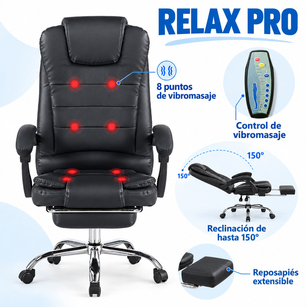 Silla Gerencial Ergonómica Relax Pro 8 Vibromasajes - Negro