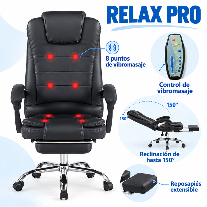 Silla Gerencial Ergonómica Relax Pro 8 Vibromasajes - Negro