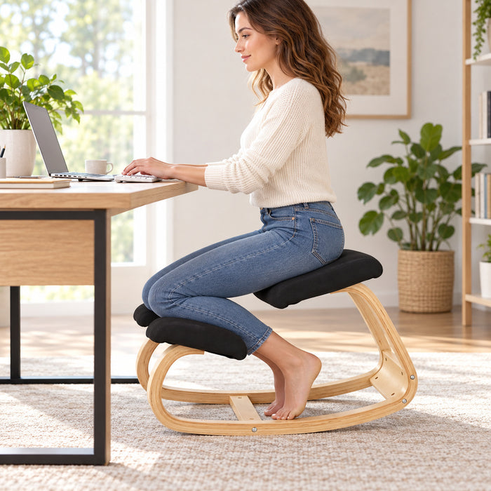 Silla ergonómica de rodilla madera bambú, Negro