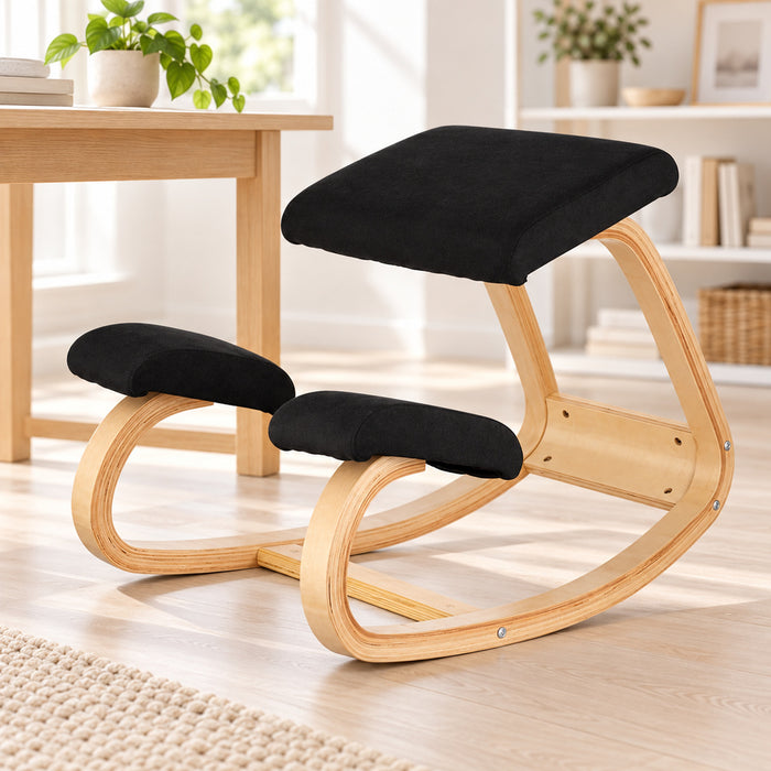 Silla ergonómica de rodilla madera bambú, Negro