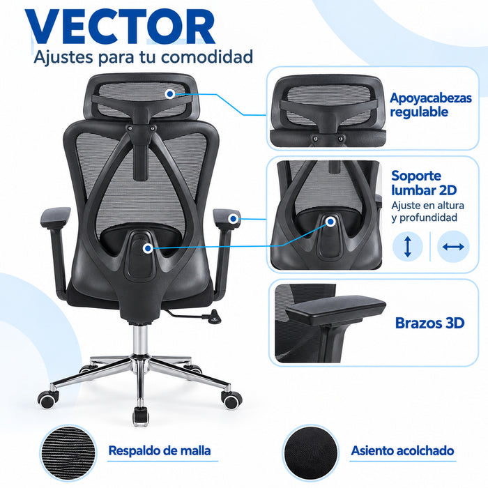 Silla Gerencial Ergonómica Vector  - Negro