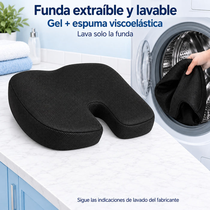 Cojín de Asiento con Gel Ergonómico – Negro