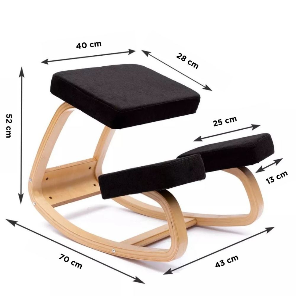 Silla ergonómica de rodilla madera bambú, Negro